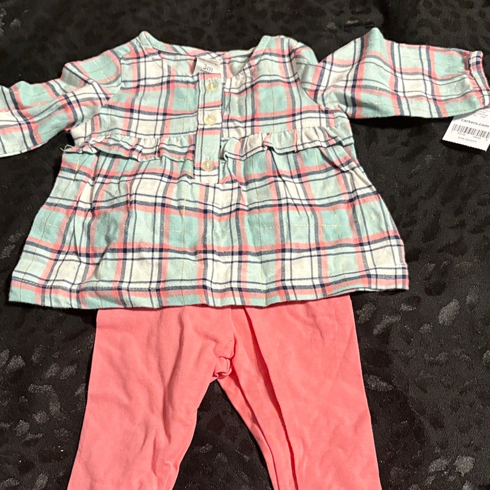 Carter's Plaid Top and Pink Leggings Set